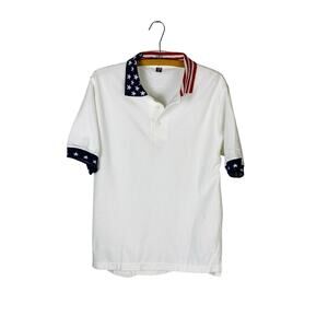 Patriotic USA Polo Red White Blue Shirt Flag Collar Size M